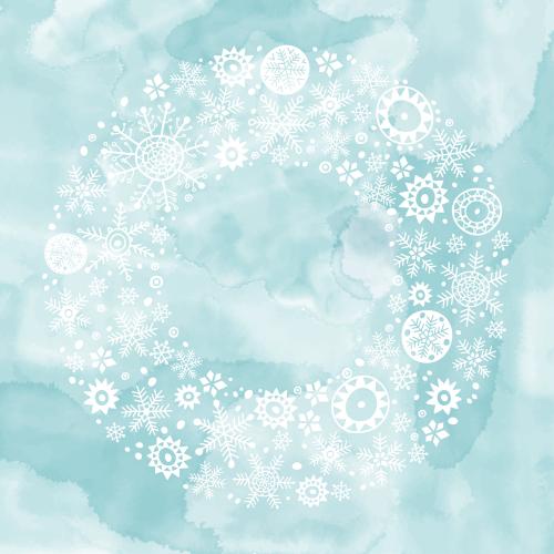 Vector image round frame of stars and snowflakes on blue watercolor