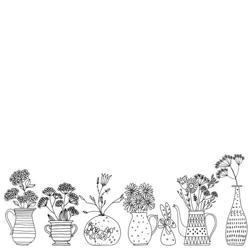 Vector image flowers in vases, space for text on white