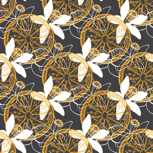 Vector image neroli and orange slices on black