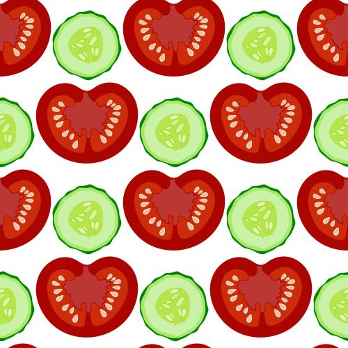 Vector image tomatoes and cucumbers on white