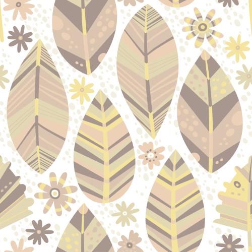 Illustration cartoonish leaves and flowers on checkered white pastel tones
