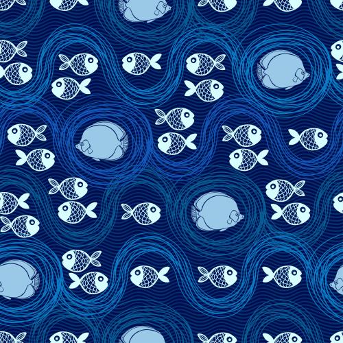 Fish. Vector stylized fish on waves