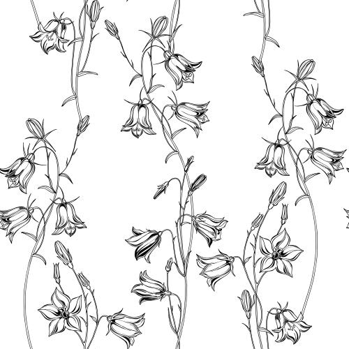 Illustration bells, outlines of flowers on white