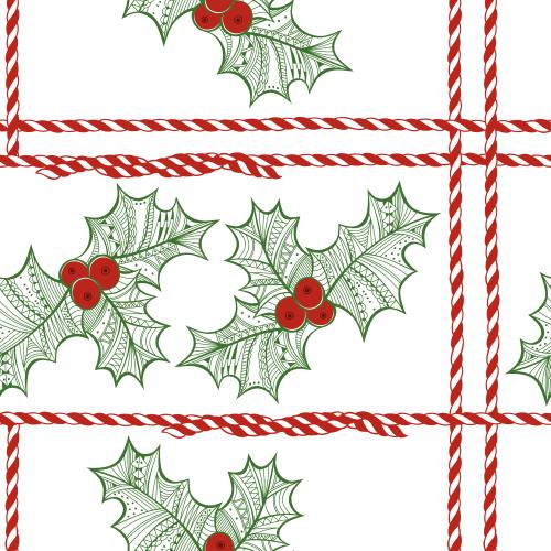 Holly. Vector stylized sharp leaf and intersecting red-and-white festive ribbons on white