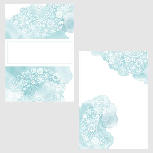 Card. Vector two postcards on the theme of new year's holidays with blue watercolor fragments snowflakes and a place for text
