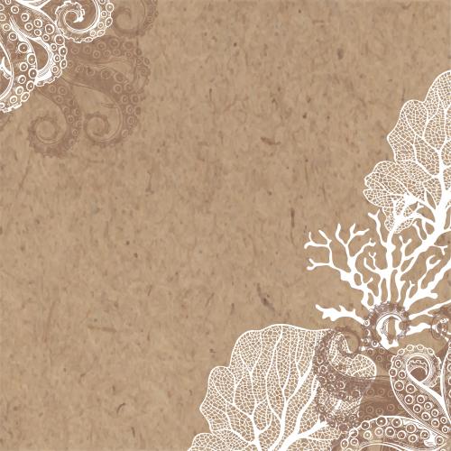 Octopus. Vector octopuses seaweed corals text area on craft corner composition