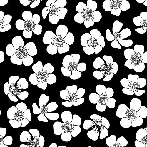 Illustration white silhouettes of flowers on black