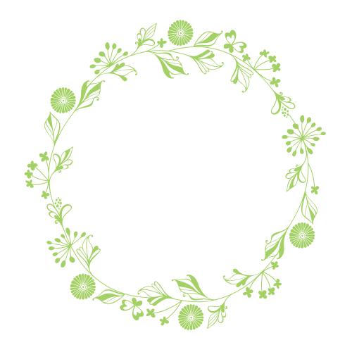 Illustration round frame of fantasy plants and butterflies on white