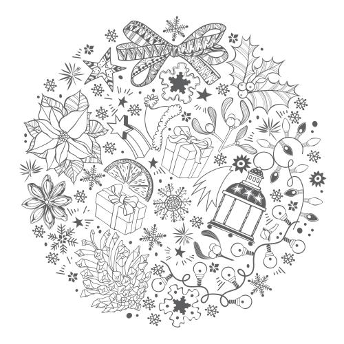 Bow. Vector symbols of winter holidays in a circle on white