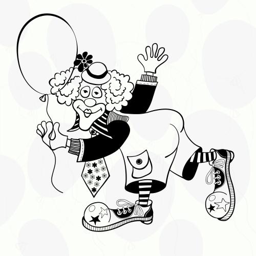 Vector image black-and-white clown with a balloon on light
