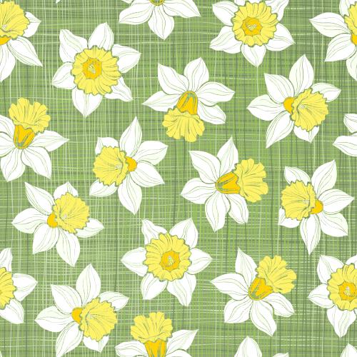 Daffodil. Vector narcissus on green in small checkered