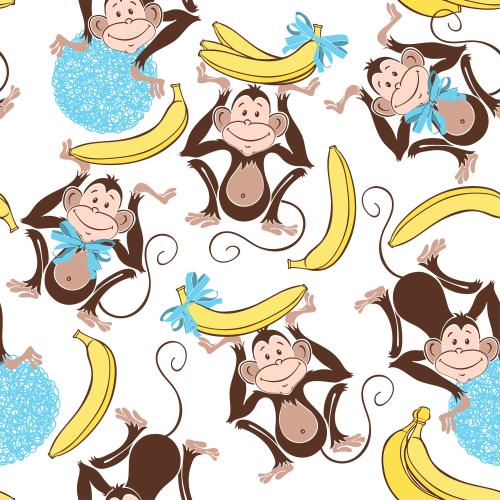 Vector image funny monkeys with bananas on white