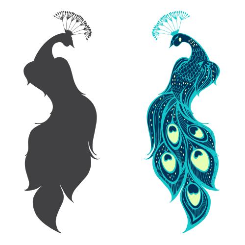 Bird. Vector two stylized peacocks on white