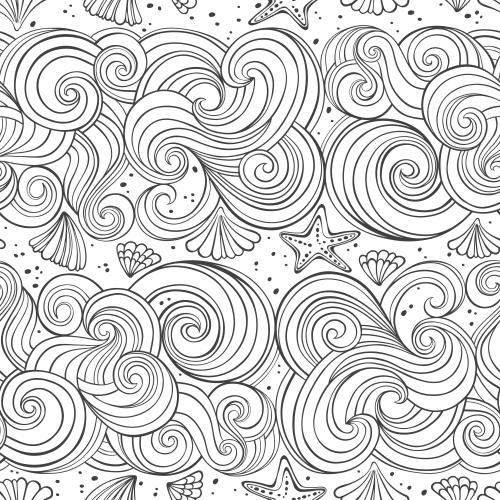 Shell. Vector waves shells sea stars on white