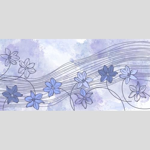 Illustration flowers wavy lines on a lavender watercolor