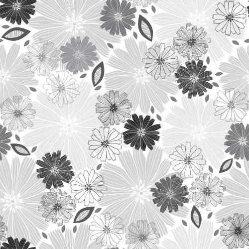 Floral. Vector abstract monochrome flowers decorative leaves on white