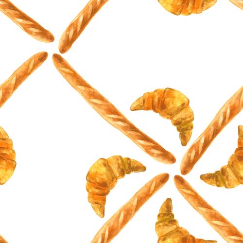 Raster image watercolor croissants and baguettes on white