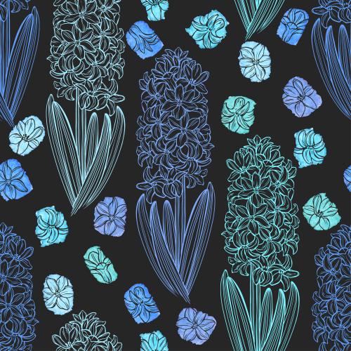 Hyacinth. Vector hyacinths, colorful watercolor fragments on black