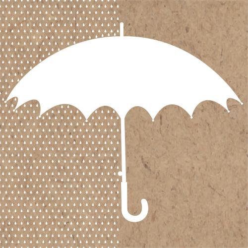 Drop. Vector umbrella and raindrops white silhouettes on craft