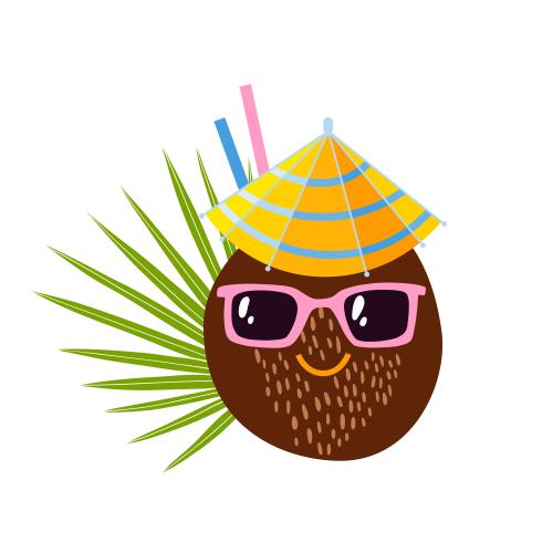 Cocktail. Vector cartoonish coconut cocktail in sunglasses on white