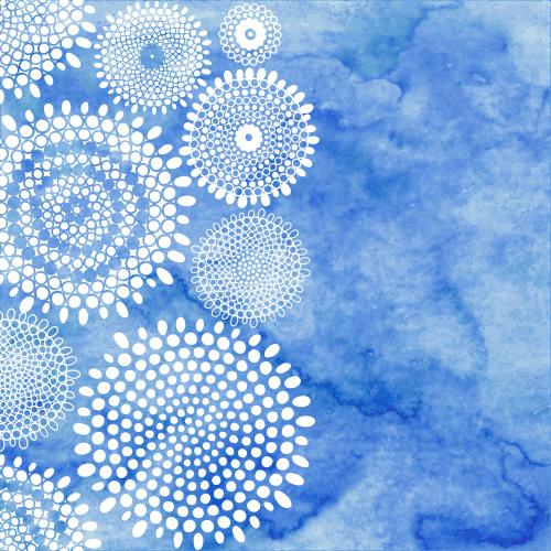 Illustration abstract flowers, space for text on a watercolor blue