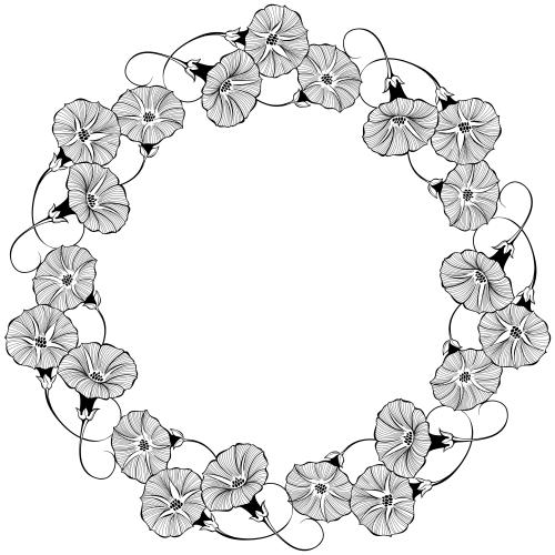 Bindweed. Vector bindweed flowers round frame on white