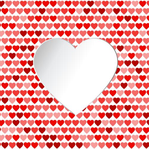 Valentine. Vector large white heart on a roll of small multicolored hearts