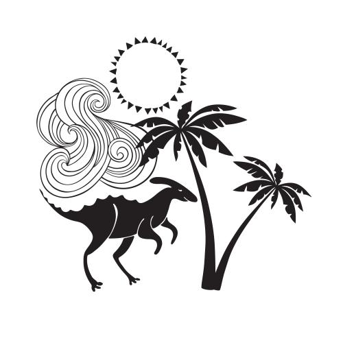 Sun. Vector dinosaur palm sun and cloud composition on white