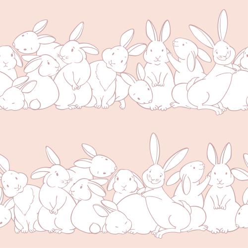 Vector image cute white bunnies on soft peach