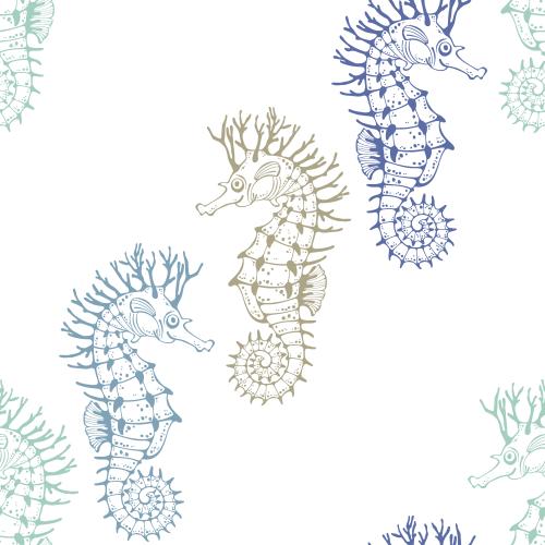 Vector image multicolored seahorses on white