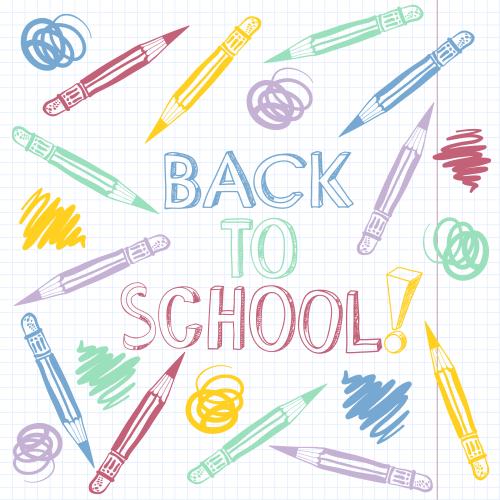 Notebook. Vector colored pencils, back to school inscription on lined notebook sheet