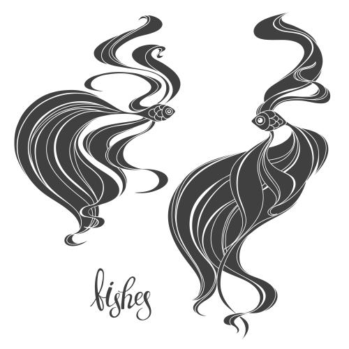 Illustration two fish silhouettes on white