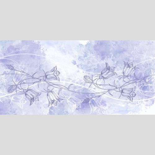Vector image bell flowers wavy lines on purple watercolor