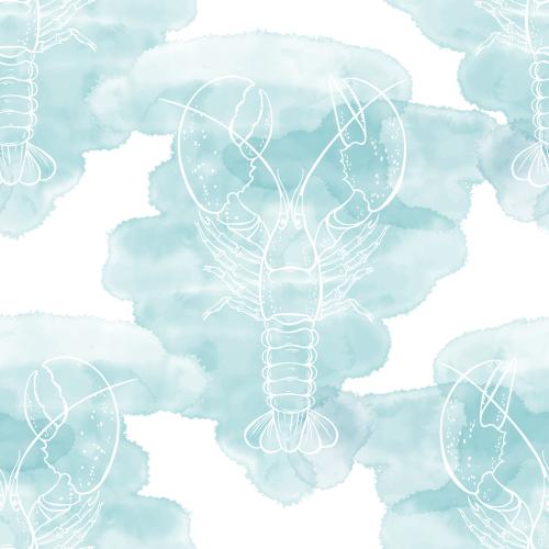 Lobster. Vector lobsters on blue watercolor fragments on white