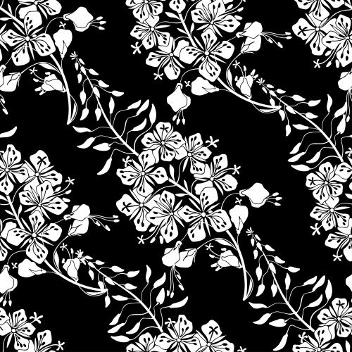 Fireweed. Vector mallow, ivan's tea, white silhouettes on black