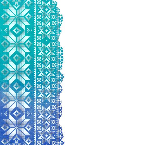 Vector image stars-snowflakes made of points on a blue watercolor fragment space for text on white