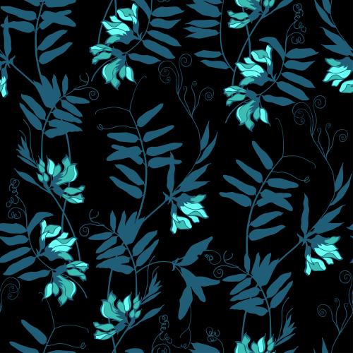 Vector image field flowers, colorful silhouettes on black