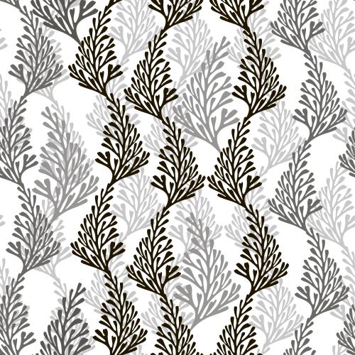 Wavy. Vector Pattern abstract monochrome plants on white