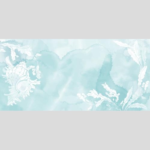 Illustration seaweed and shell place for text on blue watercolor