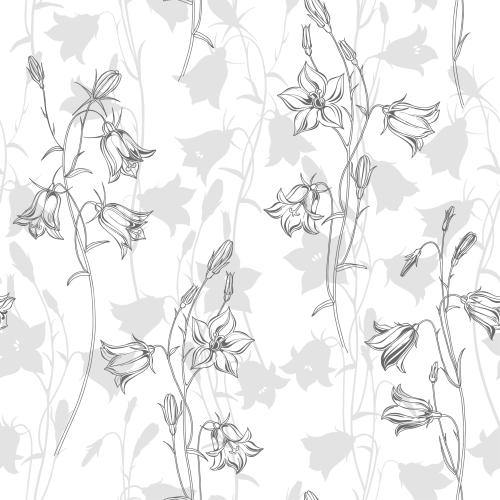 Vector image bells contours and silhouettes of flowers on white