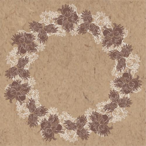 Vector image walnut, forest nuts, contours and silhouettes, round frame on craft