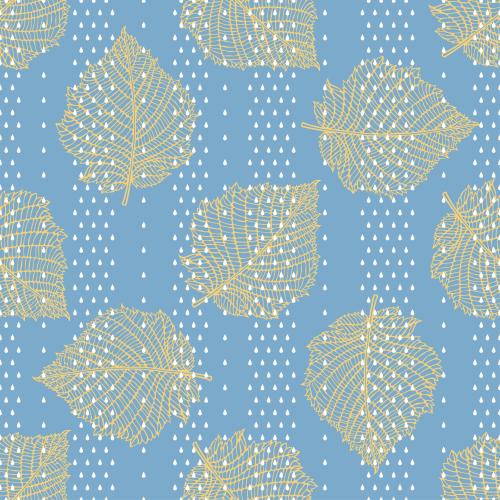 Vector image leaves raindrops on blue