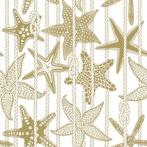 Starfish. Vector sea stars, ropes, ropes with nautical knots on white