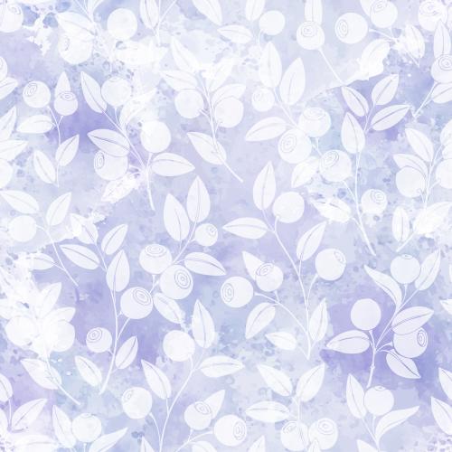 Illustration blueberry branches with berries, white silhouettes on lavender watercolor