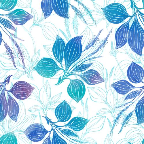 Raster image watercolor plantain, contours and silhouettes, blue-green shades on white