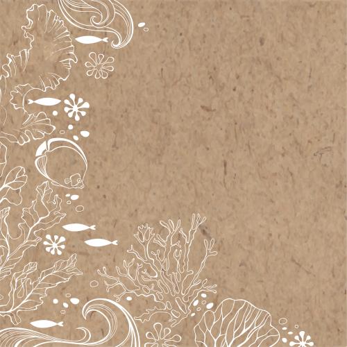 Seaweed. Vector nautical theme composition with fish corals seaweed waves and space for text on craft