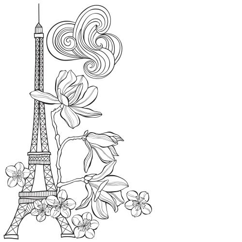 Vector image eiffel tower magnolia cherry blossom flowers text place on white