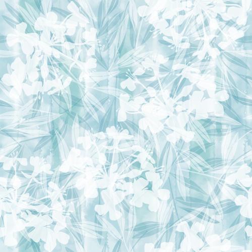 Illustration silhouettes of flowers, leaves on blue watercolor