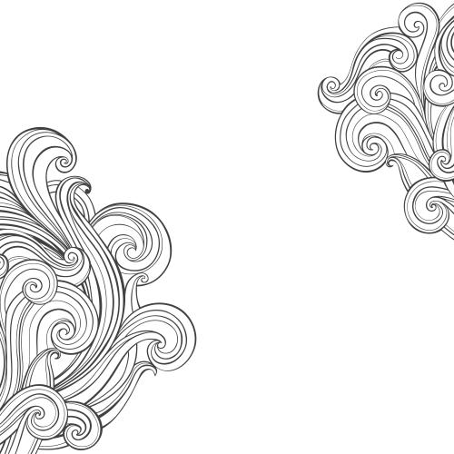 Illustration decorative waves, place for text on white, corner composition