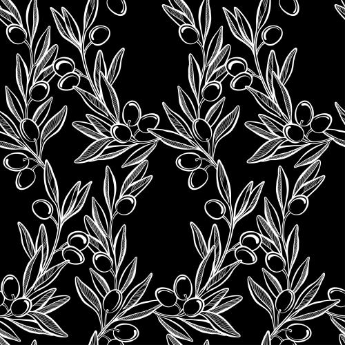 Vector image olive branches with fruits on black